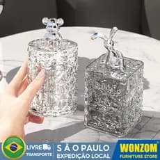 Porta Cotonete Algodão Em Acrílico Cristal Com Tampa Maquiagens Elásticos Multiuso Universal
