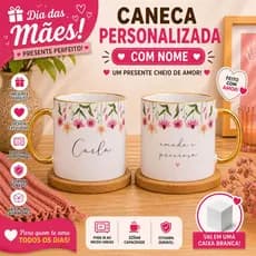Caneca LUXO Personalizada com Nome Presente Criativo e Exclusivo Alça e Borda Dourado