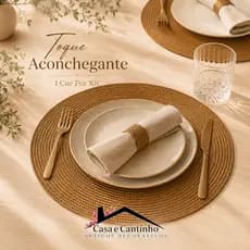Jogo Americano 6 Peças Redondo Kit Souplat Mesa Posta Jantar Cozinha Decorada Descanso de Pratos
