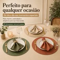 Jogo Americano 4 Peças Redondo 38cm Kit Souplat para Mesa Posta Jantar Cozinha Decorada