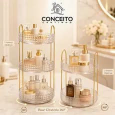 Organizador 360º de Acrílico Prateleira Transparente ou Dourado Porta Maquiagem Skincare Cosméticos