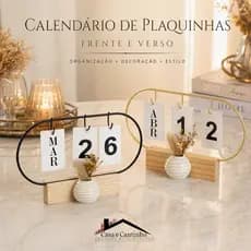 Calendário de Mesa Decorativo com Plaquinhas Dupla Face Gold/Black Florido Permanente Escritório
