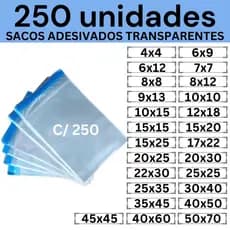 Kit 250 Sacos Adesivados Transparentes 10x15 12x18 15x15 15x20 17x22 20x25 20x30 22x30 25x35 30x40 35x45 40x50