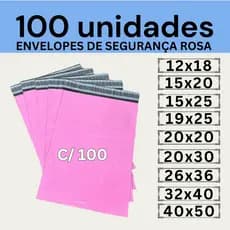 Kit 100 Envelopes Segurança Rosa Embalagem De Envio 12x18 15x20 19x25 20x30 26x36 32x40 40x50