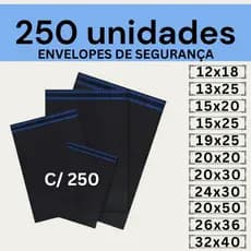 Kit 250 Envelopes Segurança Embalagem De Envio 12x18 15x20 15x25 19x25 20x20 20x30 20x50 26x36 32x40 40x50 50x60 50x70