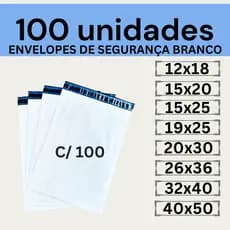 Kit 100 Envelopes Segurança Branco Coex Embalagem De Envio 12x18 15x20 19x25 20x30 26x36 32x40 40x50 50x60