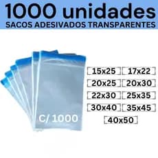 Kit 1000 Sacos Adesivados Transparentes 15x25 17x22 20x25 20x30 22x30 25x35 30x40 35x45 40x50