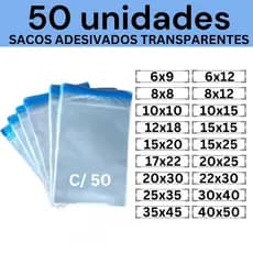 Kit 50 Sacos Adesivados Transparentes 6x9 6x12 8x8 8x12 9x13 10x15 12x18 15x15 15x20 20x25 20x30 22x30 30x40 35x45 40x50