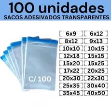 Kit 100 Sacos Adesivados Transparentes 6x9 6x12 8x8 8x12 9x13 10x10 10x15 12x18 15x15 15x20 20x25 20x30 22x30 30x40
