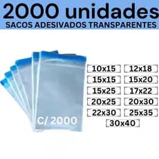 Kit 2000 Sacos Adesivados Transparentes 10x15 12x18 15x15 15x20 15x25 17x22 20x25 20x30 22x30 25x35 30x40 35x45 40x50