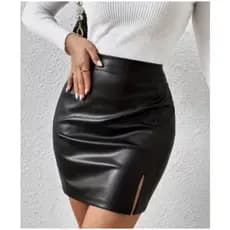 saia feminino curta couro sintético cintura alta saia mini elegante
