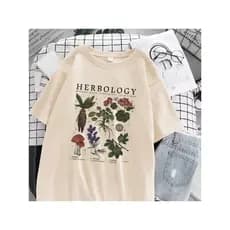 Camiseta Feminina Estampa Botânica - Aesthetic Natureza 100% Algodão, Blusa Oversized Verão, Moda Sustentável 24h Envio