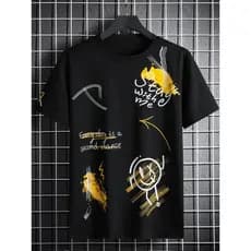 Camisetas Masculinas com gola estilo manga curta e estampa grafite engraçada, para o verão casual de poliéster