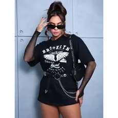 Max T-Shirt Estampada College Brooklin Blusa T-Shirt Linda Camiseta Feminina Tecido Leve e Macio
