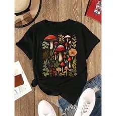 Camiseta De Verão Com Estampa De Cogumelo Planta, Camiseta De Verão