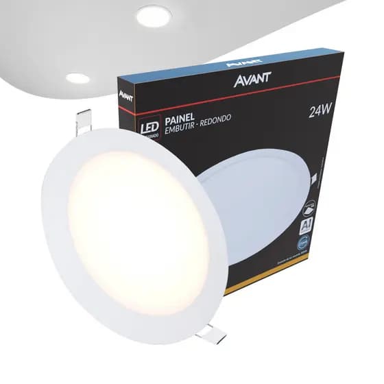 Painel Plafon Led Alu 24w 3000k Emb. Redondo 110v/220v 30cm Avant