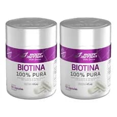 2x Biotina 100% pura 45mcg Suplemento (60 cápsulas) - Body Action