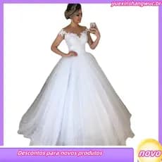 Vestido de Noiva Elegante de Renda com Mangas Longas e Design Ombro a Ombro WL42 DLRY