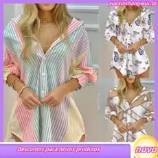 Vestido asual Com Decote Em V E Botões Na Moda Vestidos Longos Estampados Para Mulheres