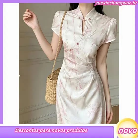 Mo Chunjia 2026 primavera verão novo estilo flor de cerejeira rosa temperamento suave novo estilo chinês impresso Cheong