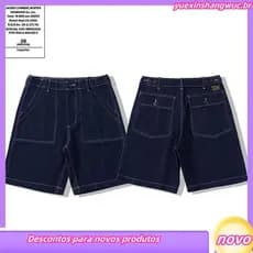 Shorts , Macacão Baker , Jeans , Calça Pão , Cor Primária , Cropped De Comprimento Médio