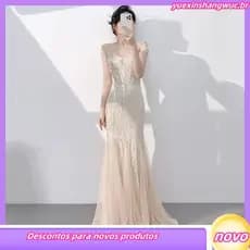 Champagne fishtail Noite dres s 2026 Novo Estilo Elegante Longo Bonito Anfitrião Um Ombro Saia De Lantejoulas