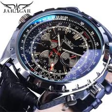 Jaragar estilo europeu americano masculino moda Casual mecânico multifuncional vidro azul relógio mecânico automático