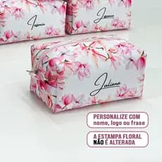 KIT 5 ou 10 Necessaire Personalizada Box G Lembrancinha Floral Rosa  c/ Nome ou Logo