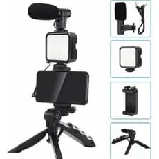 Kit Gravação 5 Em 1 Live Tripé Celular Suporte Led Microfone