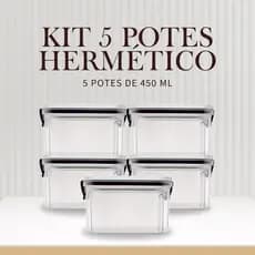 Kit 5 Potes Herméticos 500ml Organizador Empilhável Mantimentos Grãos Cozinha Despensa Lacre Vedação
