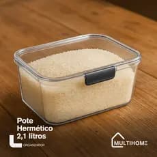 Pote Organizador Hermético com Trava Slim 2,1 Litros Mantimentos Grãos Cozinha Despensa Empilhável