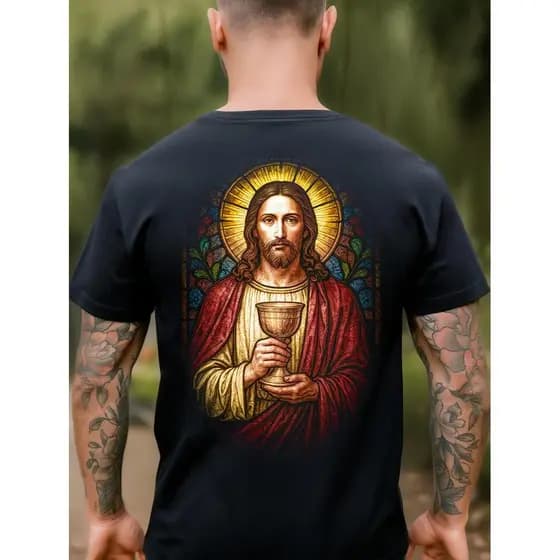 Camiseta Cristã Jesus Cristo Eucarístico – Fé, Esperança e Salvação Blusa Masculina Deus