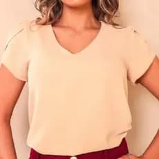 Blusa tecido duna manga bufante social gola V feminina