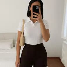 Blusa  Polo Feminina manga curta ribana canelado premium básica