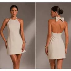 Vestido Feminino Verão Curto Elegante Social com Zíper e Laço nas costas