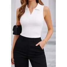 Blusa Regata Feminina Gola Polo Ribana Premium Ajustada Look Elegante