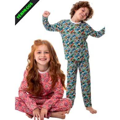 Kit 2 Conjuntos de Pijamas Estampados Quentinhos - Inverno Meia Estação