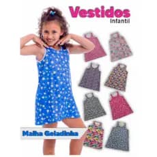 Kit Com 3 Vestidos Infantil Sublimados em Microfibra Malha Geladinha - Estampas Sortidas - Roupa de Menina - Promoção