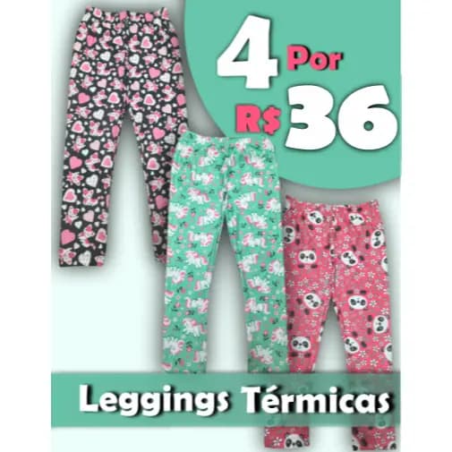 Kit Com 4 Calças Leggings Térmica Infantil Menina em Microfibra Sublimadas em Cores Sortidas -Promoção Relâmpago