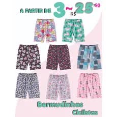 Kit C/ 3 Bermudas Ciclista em Malha Suplex Menina - Shortinhos Ciclista Femininos Infantil