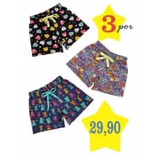 Kit com 3 Shorts de Moletinho Com Elastano Femininos de Algodão - Moda Infantil para Meninas