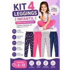 Kit 4 Leggings Infantil de Suplex com Elastano Menina Inverno em Cores Sortidas