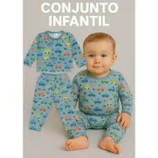 Kit Com 2 Conjuntos de Bebê Térmicos Peluciados Estampados Contendo 4 Peças, 2 Blusas + 2 Calças - Inverno Meia Estação