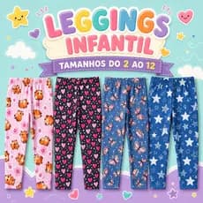 Kit 4 Leggings de Suplex Infantis com Elastano - Roupa de Menina  em Cores Sortidas