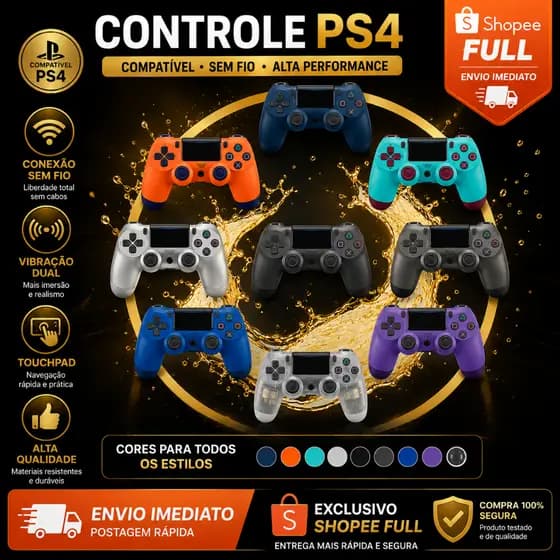 Controle Sem Fio Compatível com Ps4 Bluetooth Primeira Linha Premium Para Video Game