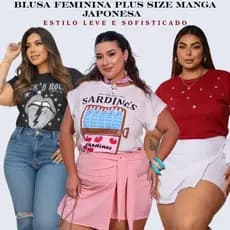 Blusa Feminina Manga Japonesa Plus Size  Modelos Variados Tecido 100% Algodão Aesthetic Clean