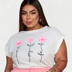 Blusa Manga Japonesa T-shirt Plus Size Estampa Amor Paz e Fé Tecido 100% Algodão