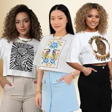 Cropped Oversized Feminino Estampas Diversas 100% Algodão