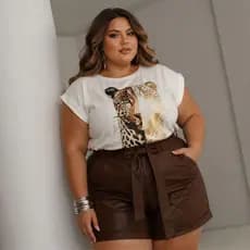 T-shirt Feminina Blusa Manga Japonesa Estampa Leopardo Foil  Gold Animal Fashion Tecido 100% Algodão