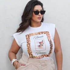 Blusa Manga Japonesa Plus Size Estampa Bambi Fashion Animal Print Tecido 100% Algodão